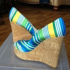 ❤️❤️Nine West Striped Cork Wedge Platforms Size 10